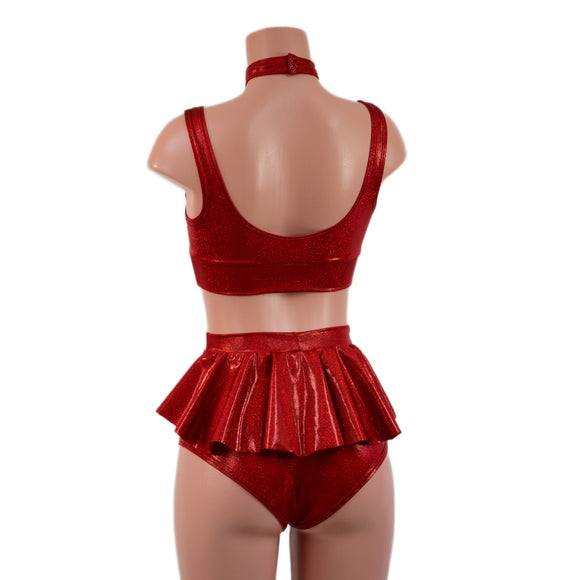 3PC Starlette Bralette, High Waist Ruffle Rump Siren Shorts, and 1" Snap Back Choker Set