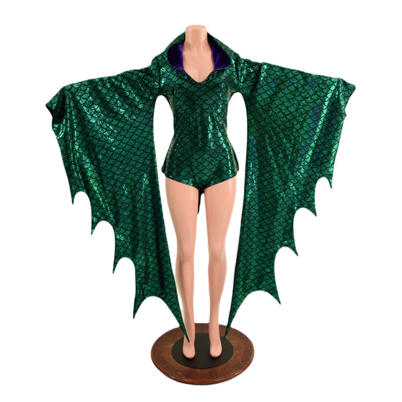Succubus Sleeve Dragon Hooded Romper with Dragon Tail Ruffle Rump - Coquetry Clothing