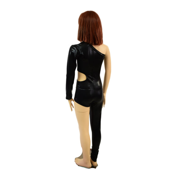 Girls Asymmetrical Black Mystique Catsuit with Cutout