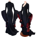 Morticia Gown with V Neckline & Primeval Red Lined Sorceress Sleeves-1