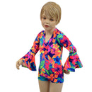 Kids Neon Tahitian Floral Trumpet Sleeve Romper-1