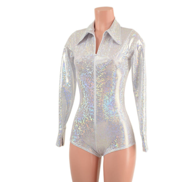 White Kaleidoscope Rodeo Romper with Snap Cuffs and Boy Cut Leg - 6