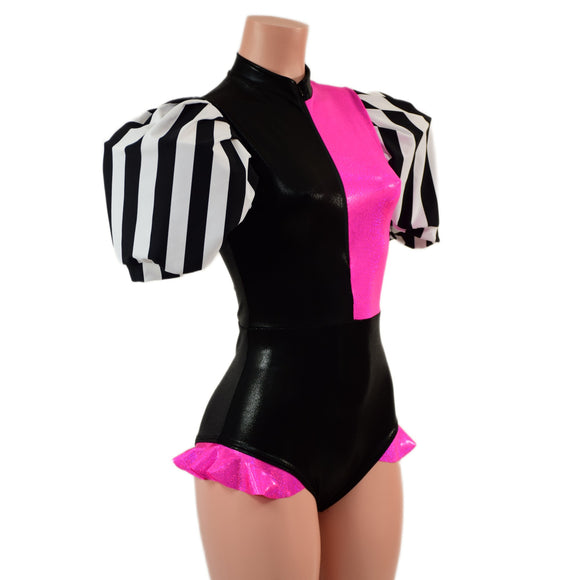 Quad Color Blocked Romper with Short, Banded, Victoria Sleeves
