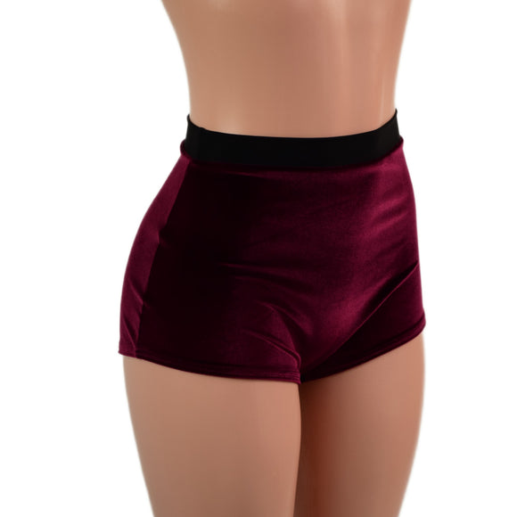 High Waist Pinup Shorts with Boy Cut Leg in Burgundy Velvet