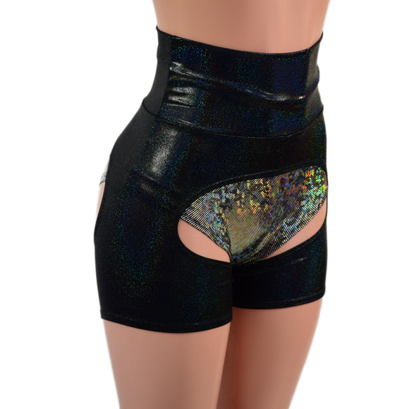 High Waist Short Chaps in Black Holographic (Shorts Sold Separately)