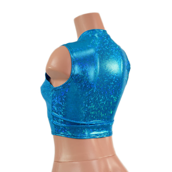 Turquoise Kaleidoscop V Neck Sleeveless Crop Top