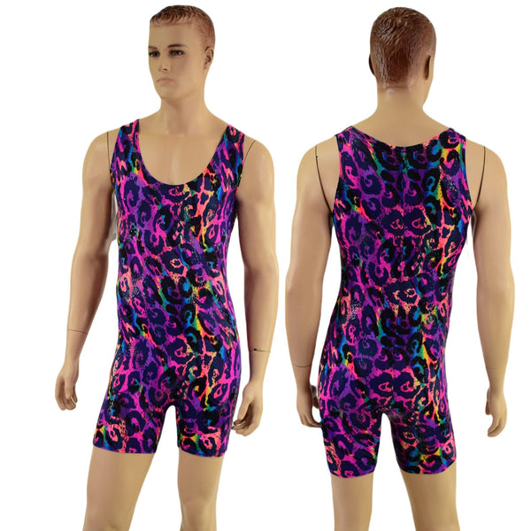 Mens Rainbow Leopard Singlet Romper - 1