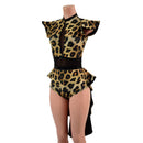 Leopard Print Tuxedo Back Romper with Inset Mesh Keyhole-5