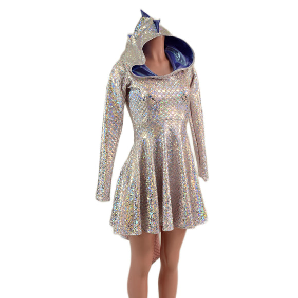 Long Sleeve Dragon Tail Hooded Skater Dress