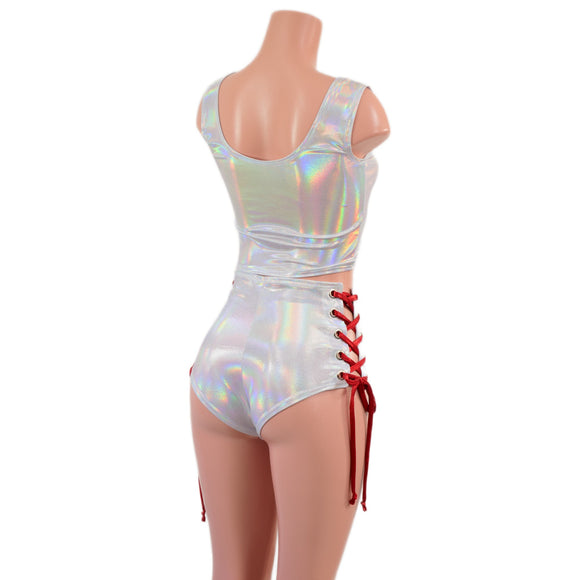 2PC Lace Up Crop Tank and Siren Shorts Set