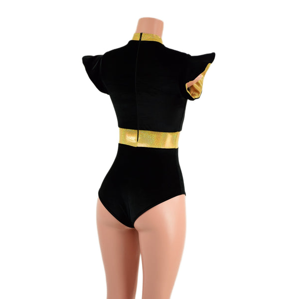 Black Zen Romper with Gold Sparkly Jewel Trim - 4