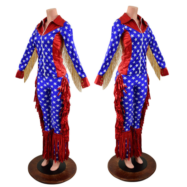 Patriotic Rodeo Shirt and Fringed Bootcut Macho Pants SET - 3