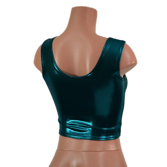 Large Ready to Ship Teal Metallic Crop Tank