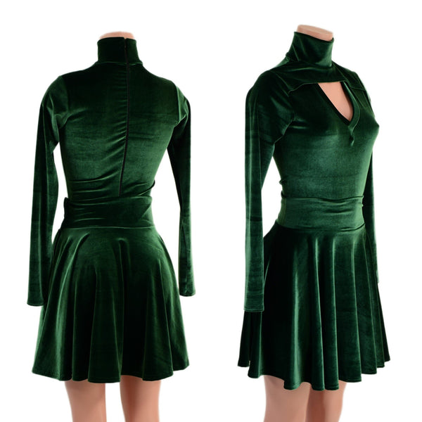 Green Velvet Romper and Breakaway Skirt Set - 1