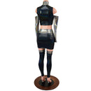 6PC Black Holographic Crop Top & Skirt Set with Silver Holo Trim and Arm & Leg Warmers-2