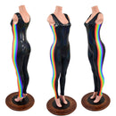Retro Rainbow Striped Tank Style Catsuit in Black Holographic-1
