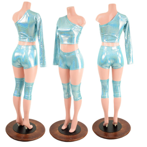 4PC Seafoam Wrestling Shorts, Crop Top and Knee Pad Covers Set - Coquetry Clothing