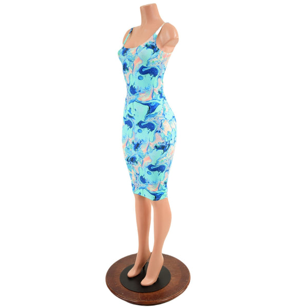 Bombshell Thin Strap Wiggle Tank Dress in Lapis Lagoon - 3