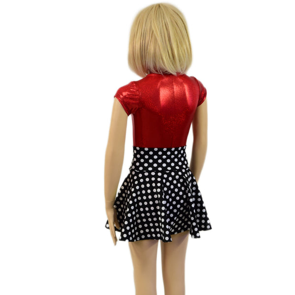 Kids Red Sparkly Romper and Polka Dot Skirt Set - 8
