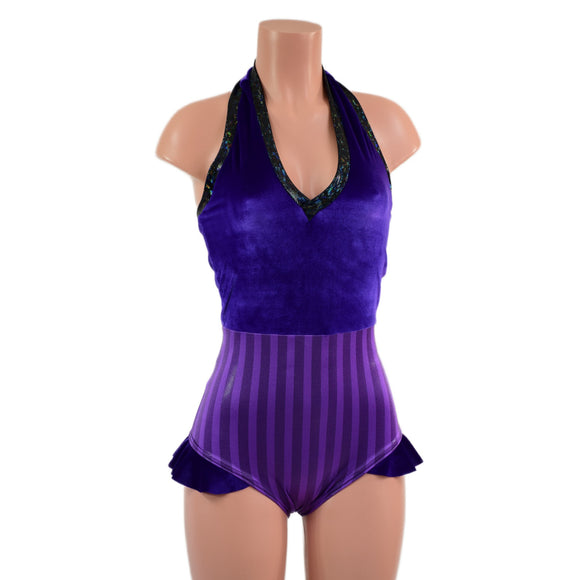 Backless Bella Romper with V Neck and Hip Ruffles
