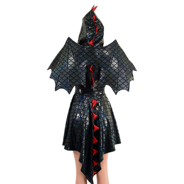 Black Dragon Hoodie Skater Dress and Wings Set - 2