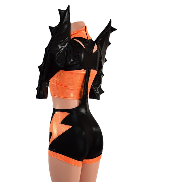 3PC UFO Suit with Bolt Applique and Mega Shoulder Bolero Set - Coquetry Clothing