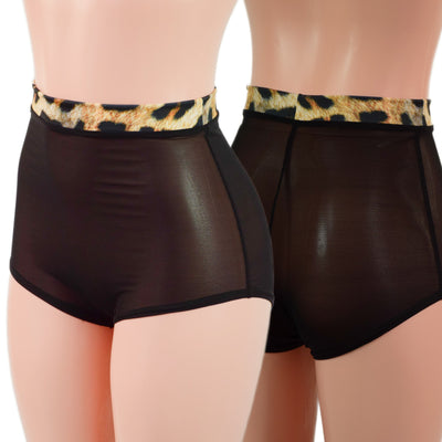 High Waist Pinup Shorts with Boy Cut Leg in Sheer Black Mesh