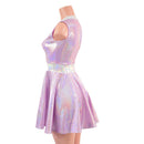Lilac Holographic Sleeveless Skater Dress with Flashbulb Waistband and Collar-5