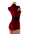 Red Velvet Keyhole & Mesh Romper with Boy Cut Leg-5