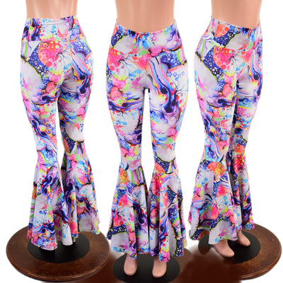 Dreamscape Print High Waist Bell Bottom Flares