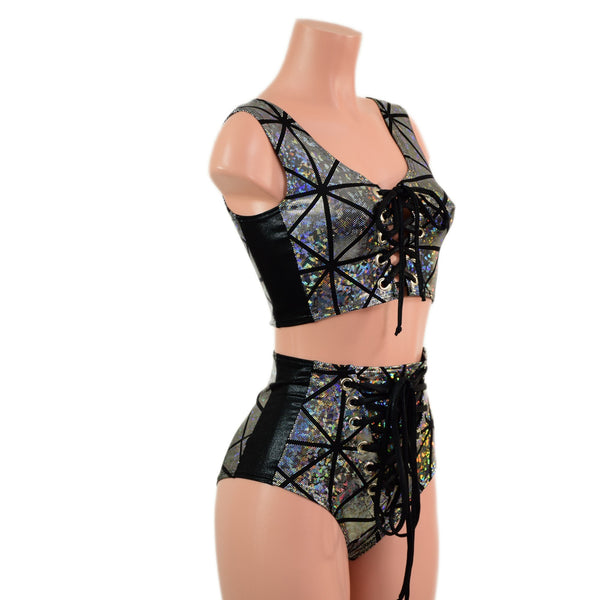 2PC Lace Up Side Panel Top & Siren Shorts Set - 2