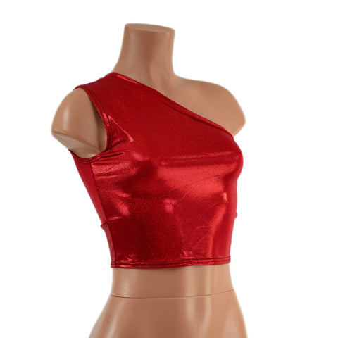 Red Sparkly Jewel One Shoulder Crop Top - Coquetry Clothing