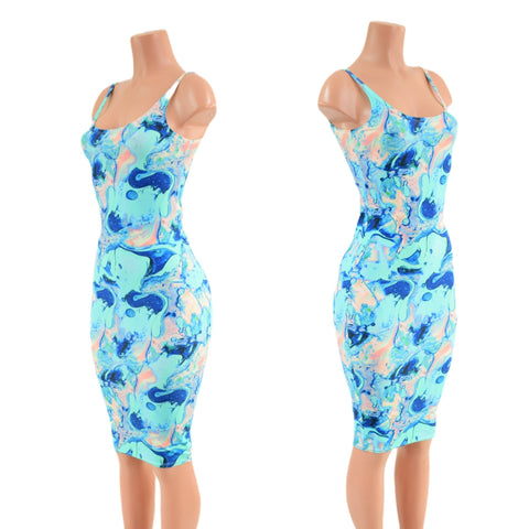 Bombshell Thin Strap Wiggle Tank Dress in Lapis Lagoon - Coquetry Clothing