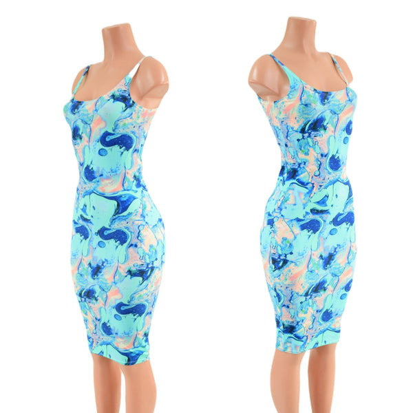 Bombshell Thin Strap Wiggle Tank Dress in Lapis Lagoon - 1