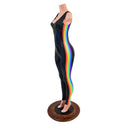 Retro Rainbow Striped Tank Style Catsuit in Black Holographic-4