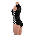Black Mystique Sleeveless Stella Romper with Checkered Side Panels and Collar - 2