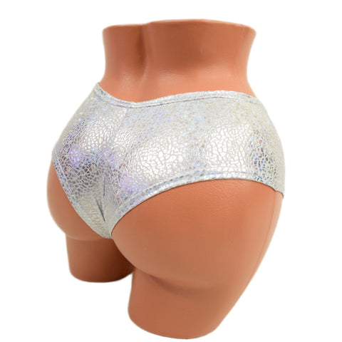 Cheeky Booty Shorts in Silver on White Shattered Glass - Coquetry Clothing