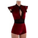 Red Velvet Keyhole & Mesh Romper with Boy Cut Leg-4