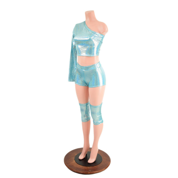 4PC Seafoam Wrestling Shorts, Crop Top and Knee Pad Covers Set - 4
