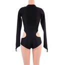 Black Zen Hipnotic Romper with Boy Cut Leg, V Neck, and Fingerloops-5