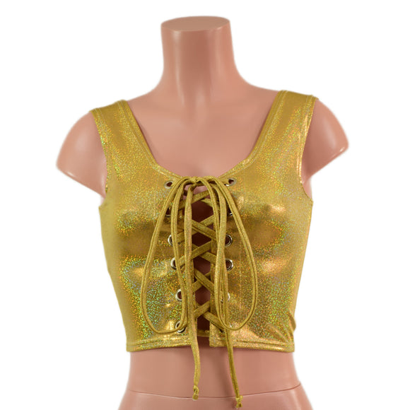 Gold Sparkly Jewel Laceup Crop Tank