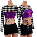 O-ring Front Bolero with Removable Body Wrap Tie in Diamond Print-1