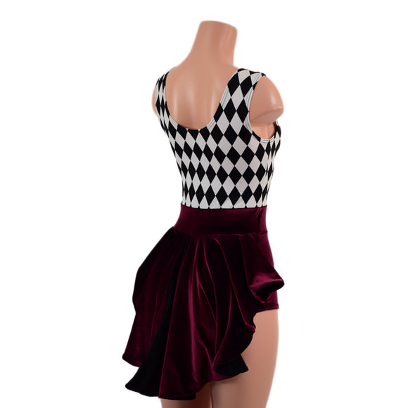 Burgundy Velvet and Diamond Print MINI Tux Back Romper
