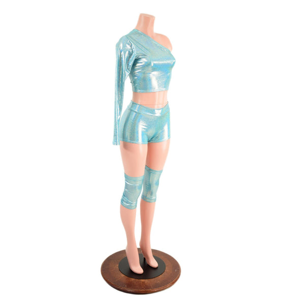4PC Seafoam Wrestling Shorts, Crop Top and Knee Pad Covers Set - 3