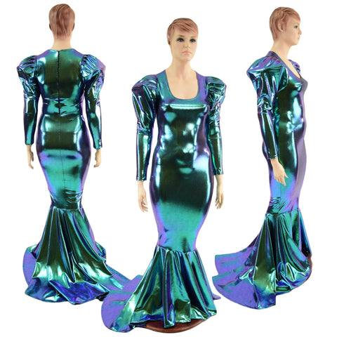 Scarab Holographic Puddle Train Gown - Coquetry Clothing