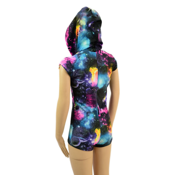 Kids UV Glow Galaxy Hoodie Romper