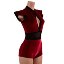 Red Velvet Keyhole & Mesh Romper with Boy Cut Leg-3