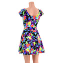 Neon Sonic Bloom Cap Sleeve Skater Dress - 4