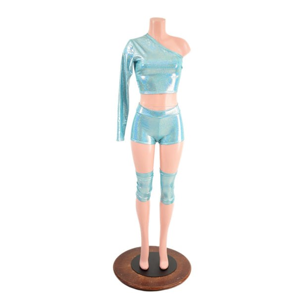 4PC Seafoam Wrestling Shorts, Crop Top and Knee Pad Covers Set - 2