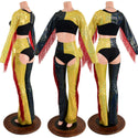 2PC Red, Black and Gold Fringe Bolero and Bootcut Chaps Set (Shorts and crop top sold separately) (Copy) - 1